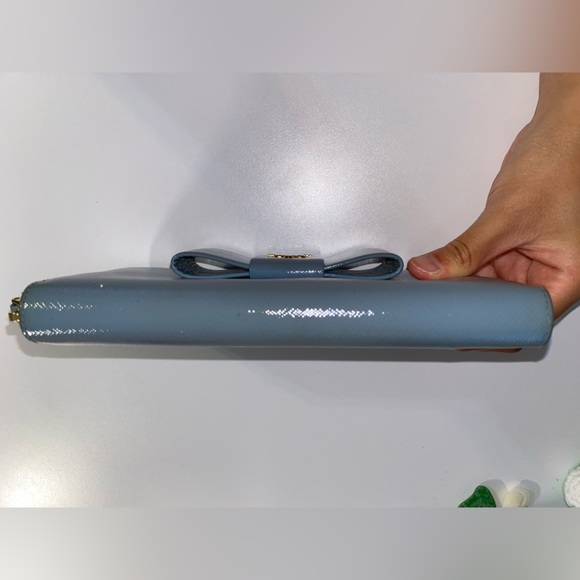 Prada Blue (Astrale) Saffiano Bow Leather Zip Wallet - Picture 4 of 15